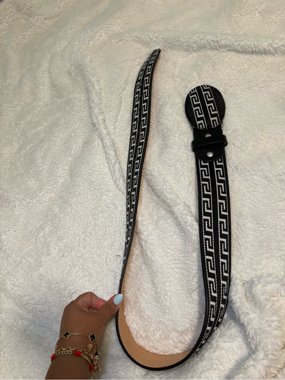 Black and White Greek Key Pattern Men’s Mexican leather Belt